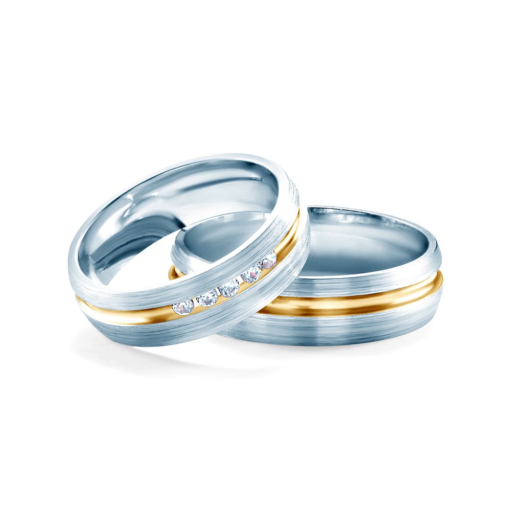 Snubní prsteny: dvoubarevné zlato, kulaté, 6 mm