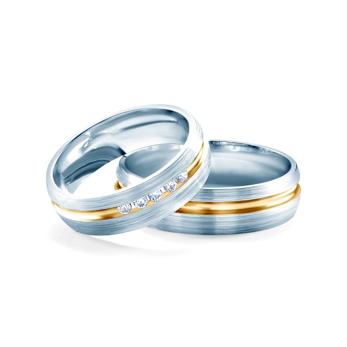 Snubní prsteny: dvoubarevné zlato, kulaté, 6 mm