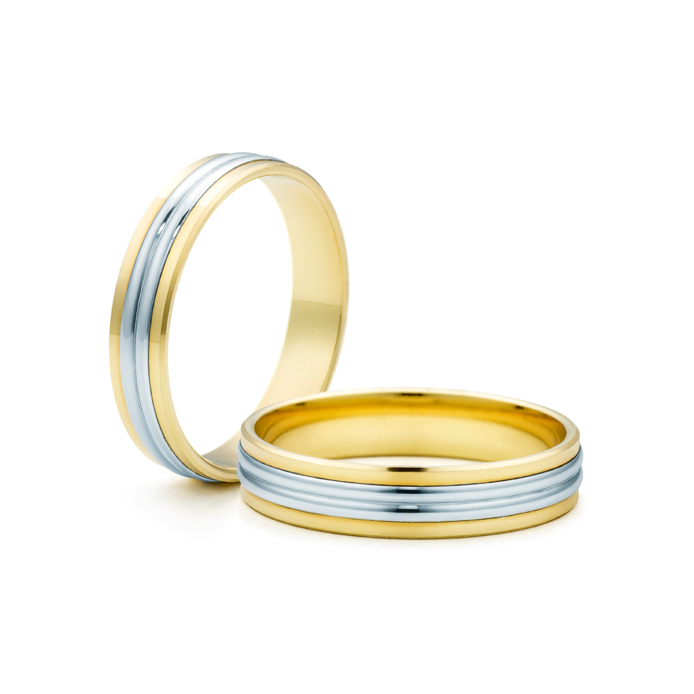 Wedding Rings: two colour gold, Flat Shaped, 4 mm