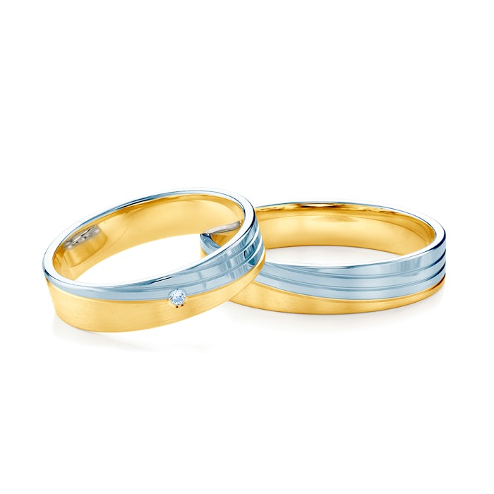 Wedding Rings: two colour gold, Flat Shaped, 4,5 mm