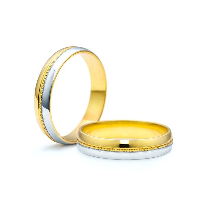Snubní prsteny: dvoubarevné zlato, kulaté, 4 mm