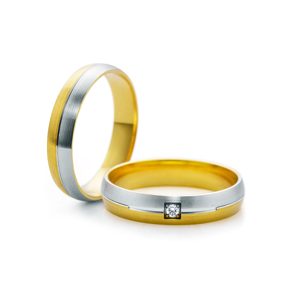 Wedding Rings: two color gold, Court Shaped, 4 mm