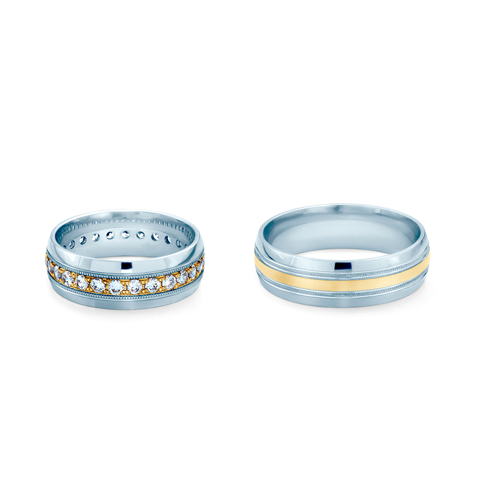 Obrączki ślubne: dwukolorowe złoto, półokrągłe, 6,5 mm - 5