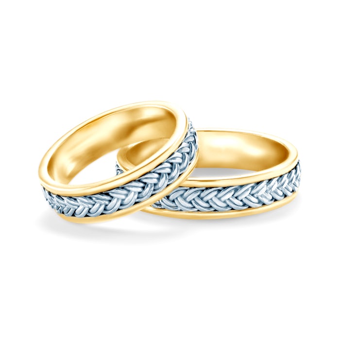 Obrączki ślubne: dwukolorowe złoto, płaskie, 5 mm