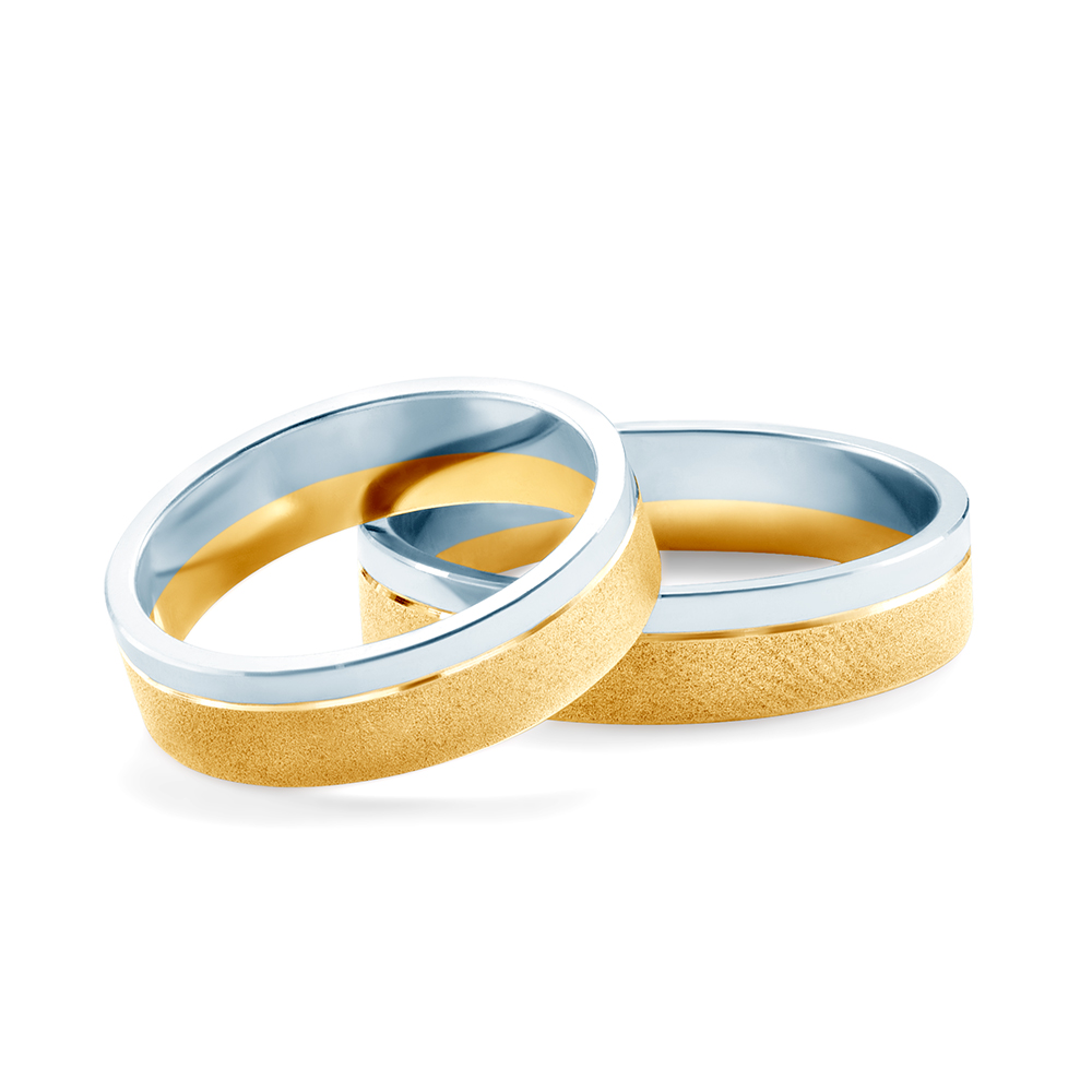 Obrączki ślubne: dwukolorowe złoto, płaskie, 5 mm