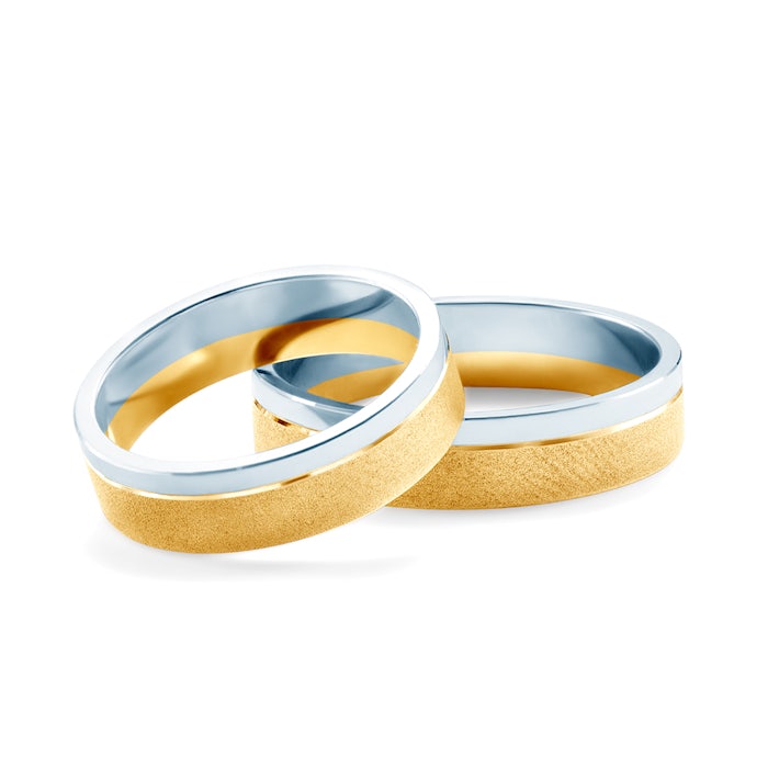 Obrączki ślubne: dwukolorowe złoto, płaskie, 5 mm