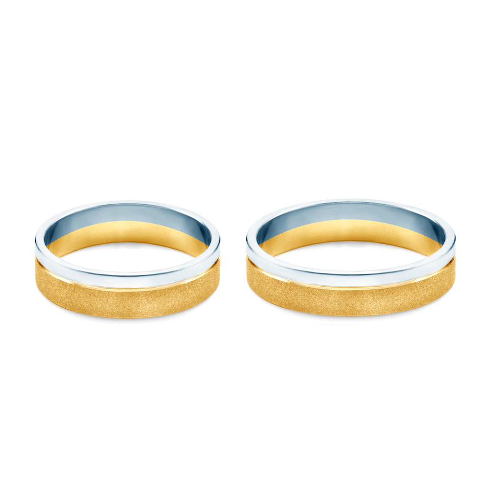 Obrączki ślubne: dwukolorowe złoto, płaskie, 5 mm
