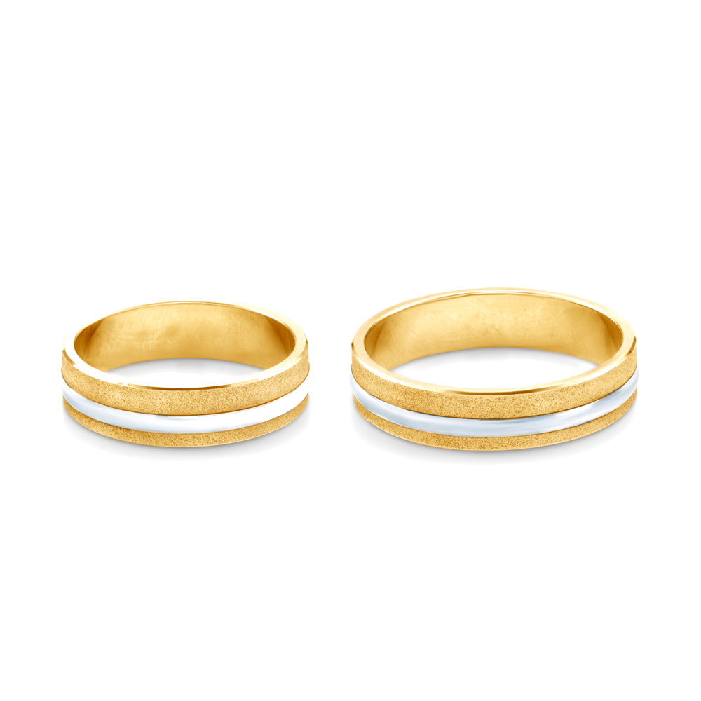 Obrączki ślubne: dwukolorowe złoto, płaskie, 5 mm