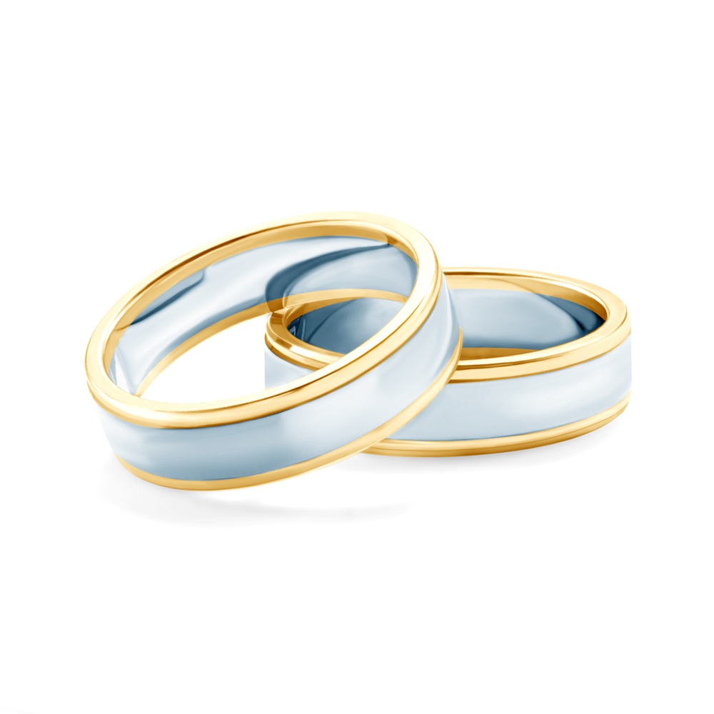 Obrączki ślubne: dwukolorowe złoto, płaskie, 5 mm