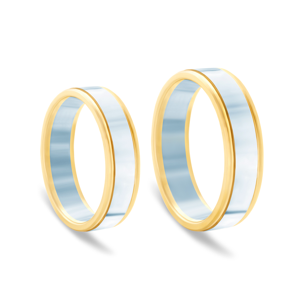 Obrączki ślubne: dwukolorowe złoto, płaskie, 5 mm