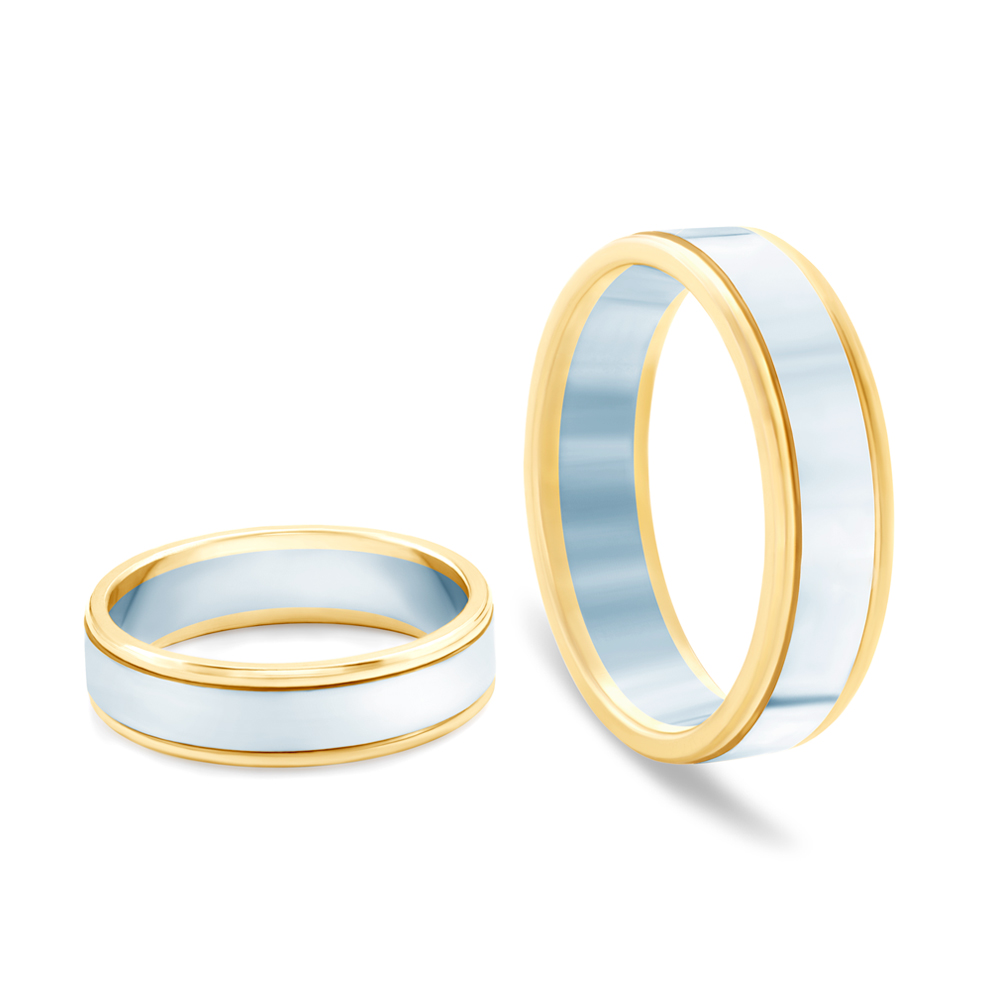 Obrączki ślubne: dwukolorowe złoto, płaskie, 5 mm