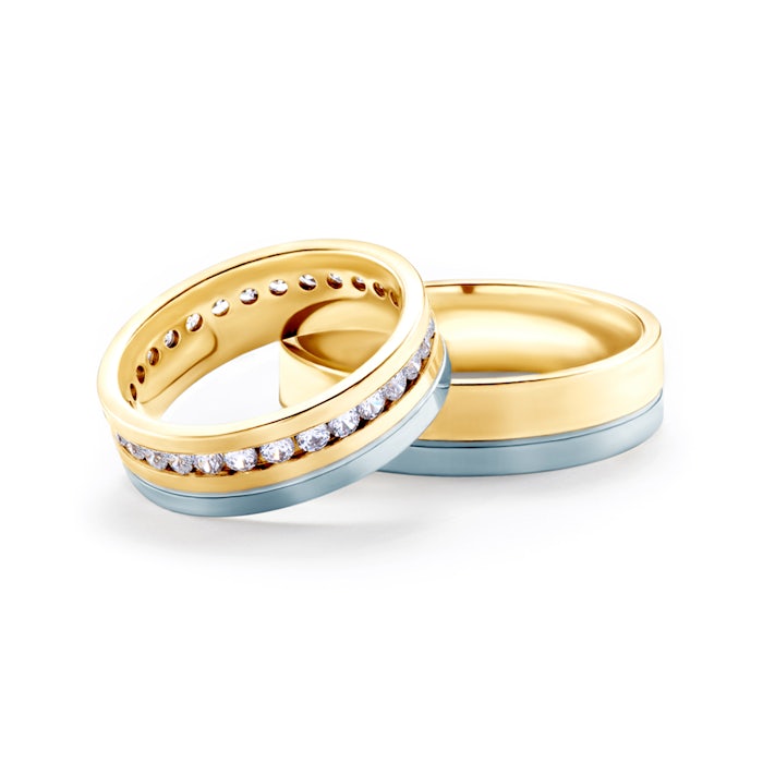 Obrączki ślubne: dwukolorowe złoto, płaskie, 5,8 mm