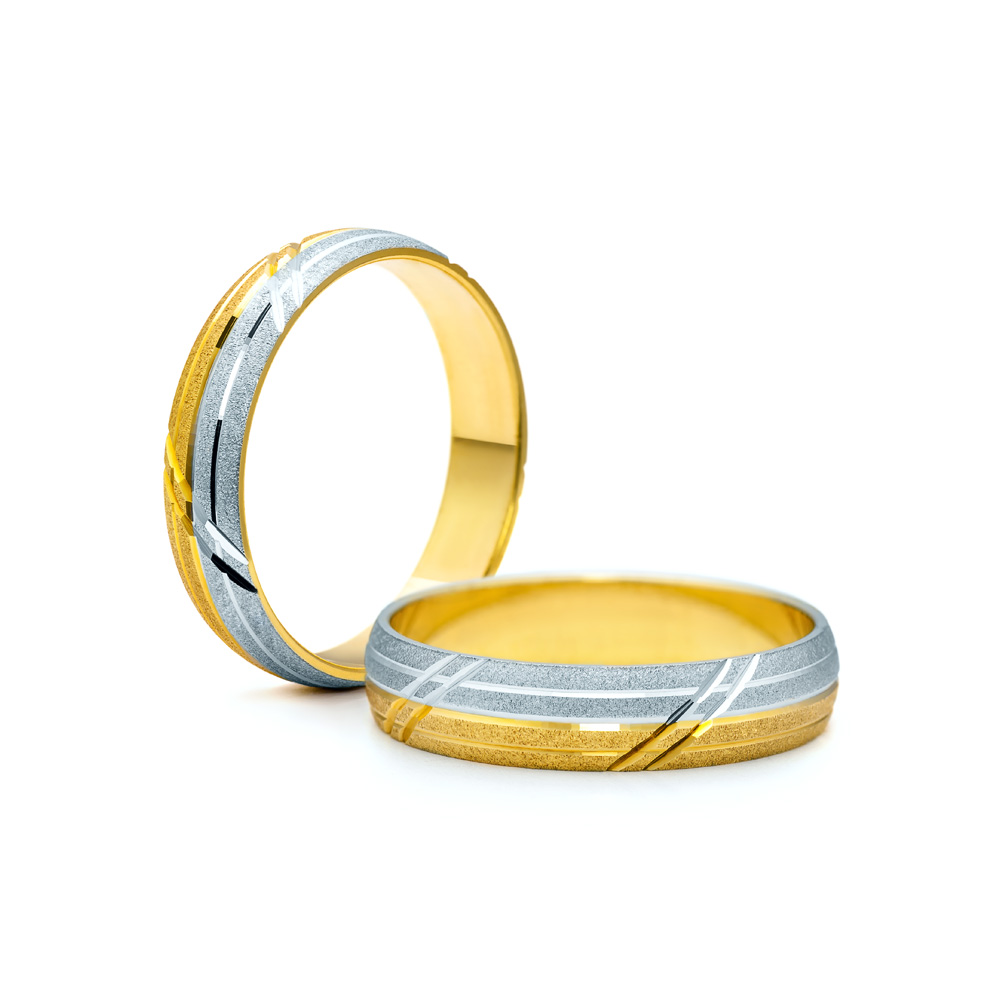 Obrączki ślubne: dwukolorowe złoto, półokrągłe, 5 mm