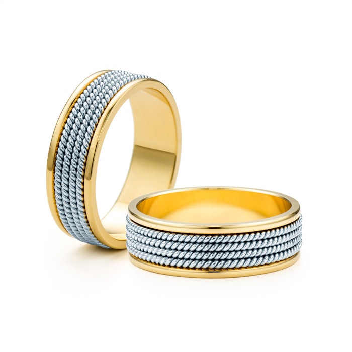 Wedding Rings: two colour gold, Flat Shaped, 6 mm