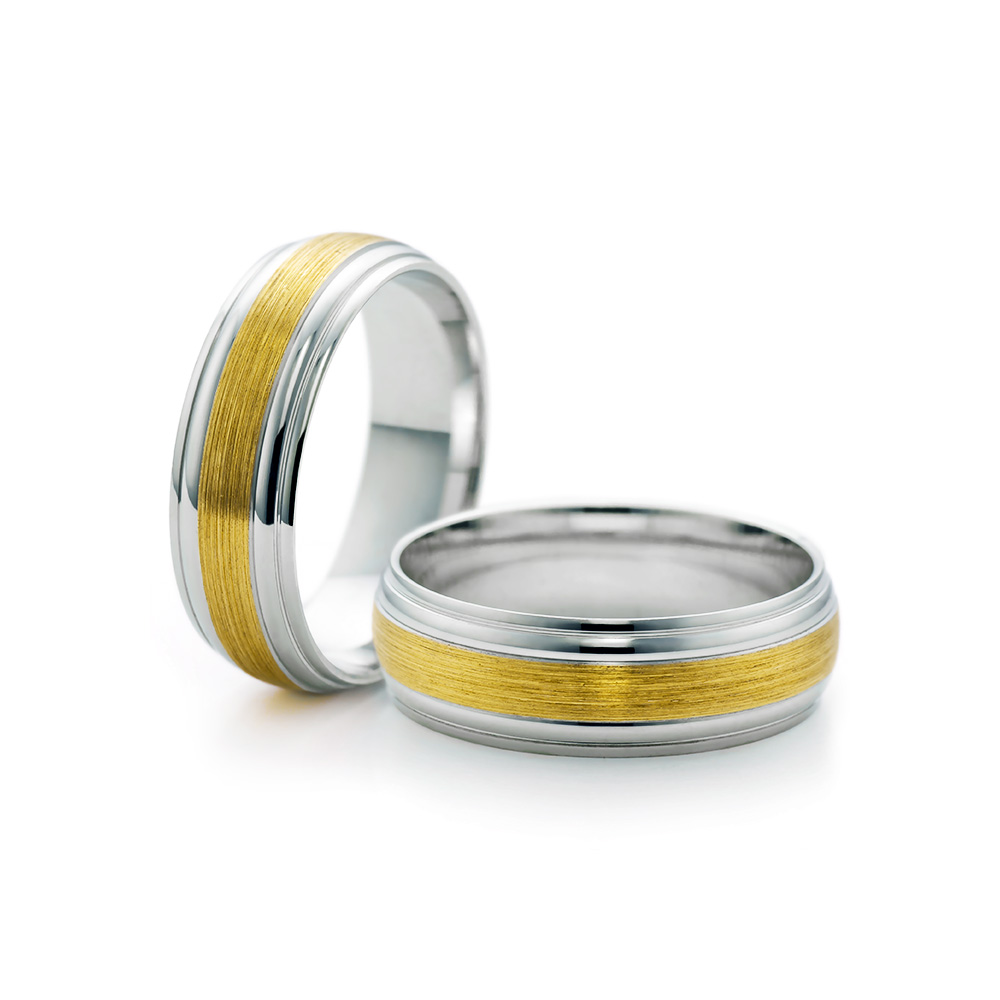 Wedding Rings: two colour gold, D-Shaped, 6 mm
