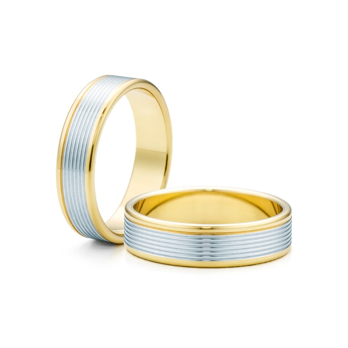 Svadobné obrúčky: dvojfarebné zlato, ploché, 5 mm