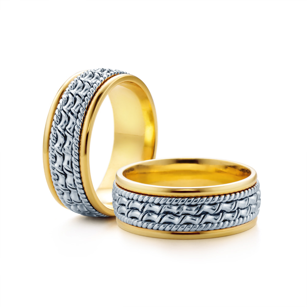 Snubní prsteny: dvoubarevné zlato, ploché, 7 mm