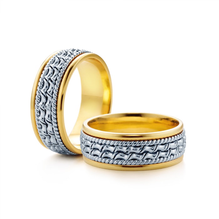 Svadobné obrúčky: dvojfarebné zlato, ploché, 7 mm