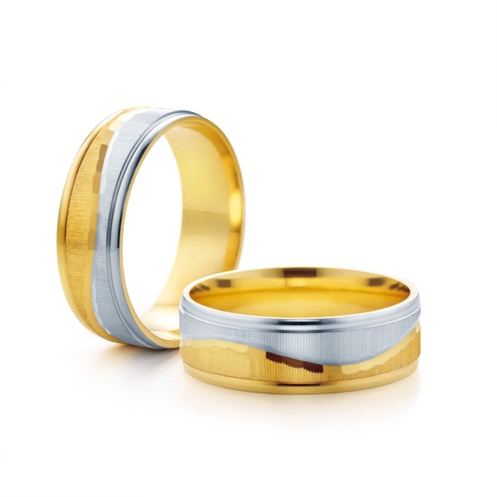 Obrączki ślubne: dwukolorowe złoto, płaskie, 6 mm