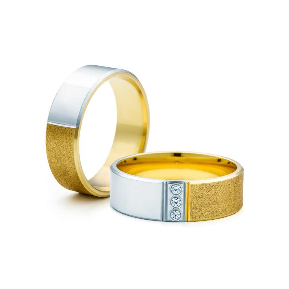 Snubní prsteny: dvoubarevné zlato, ploché, 6 mm