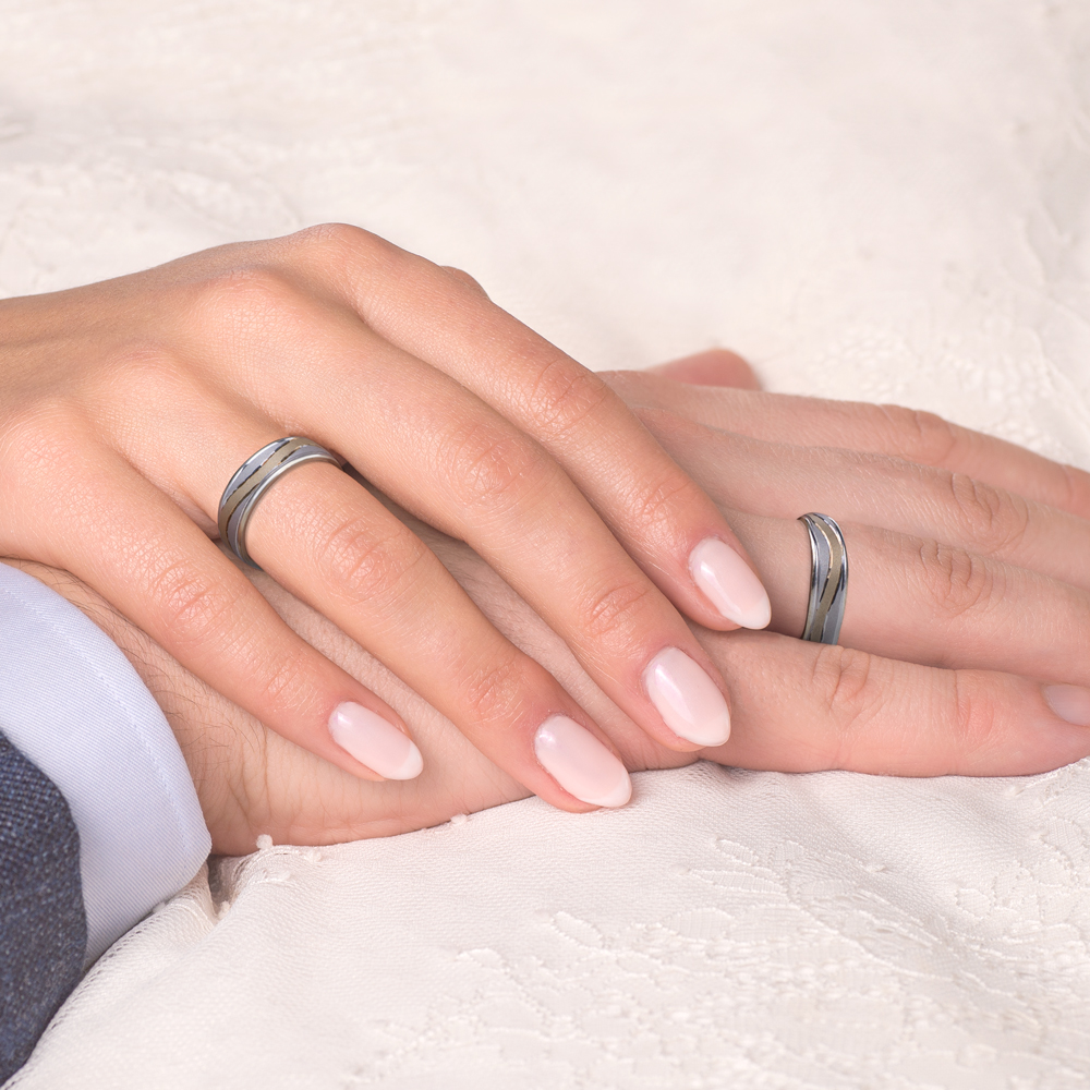 Eheringe: Zweifarbiges Gold, Flach, 6 mm