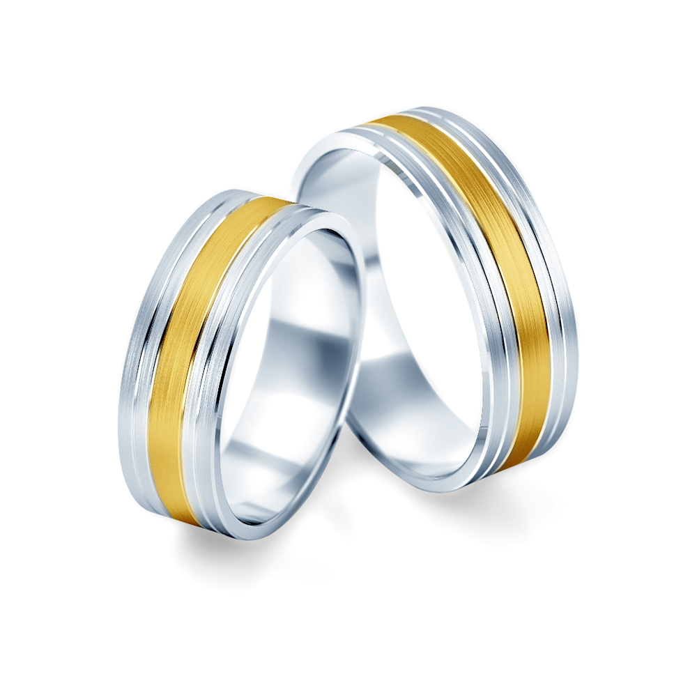 Obrączki ślubne: dwukolorowe złoto, płaskie, 6 mm