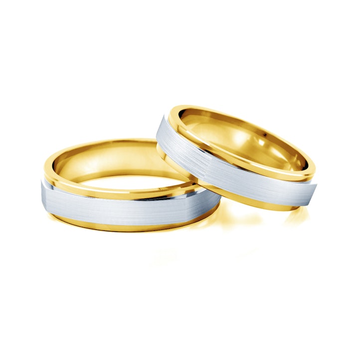 Snubní prsteny: dvoubarevné zlato, ploché, 5 mm