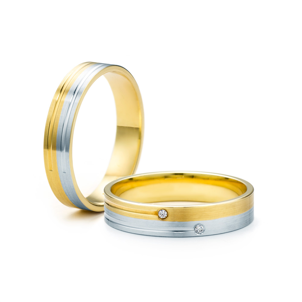 Obrączki ślubne: dwukolorowe złoto, płaskie, 4 mm