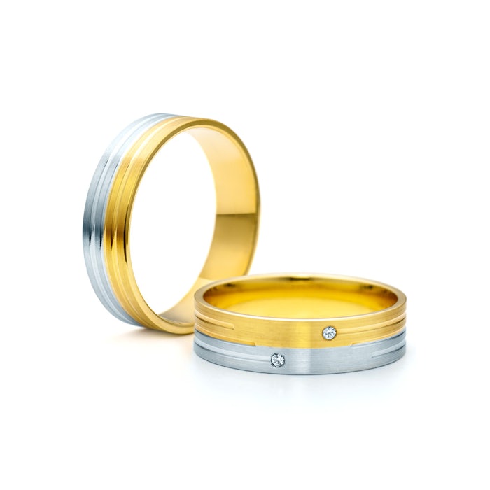 Snubní prsteny: dvoubarevné zlato, ploché, 5 mm