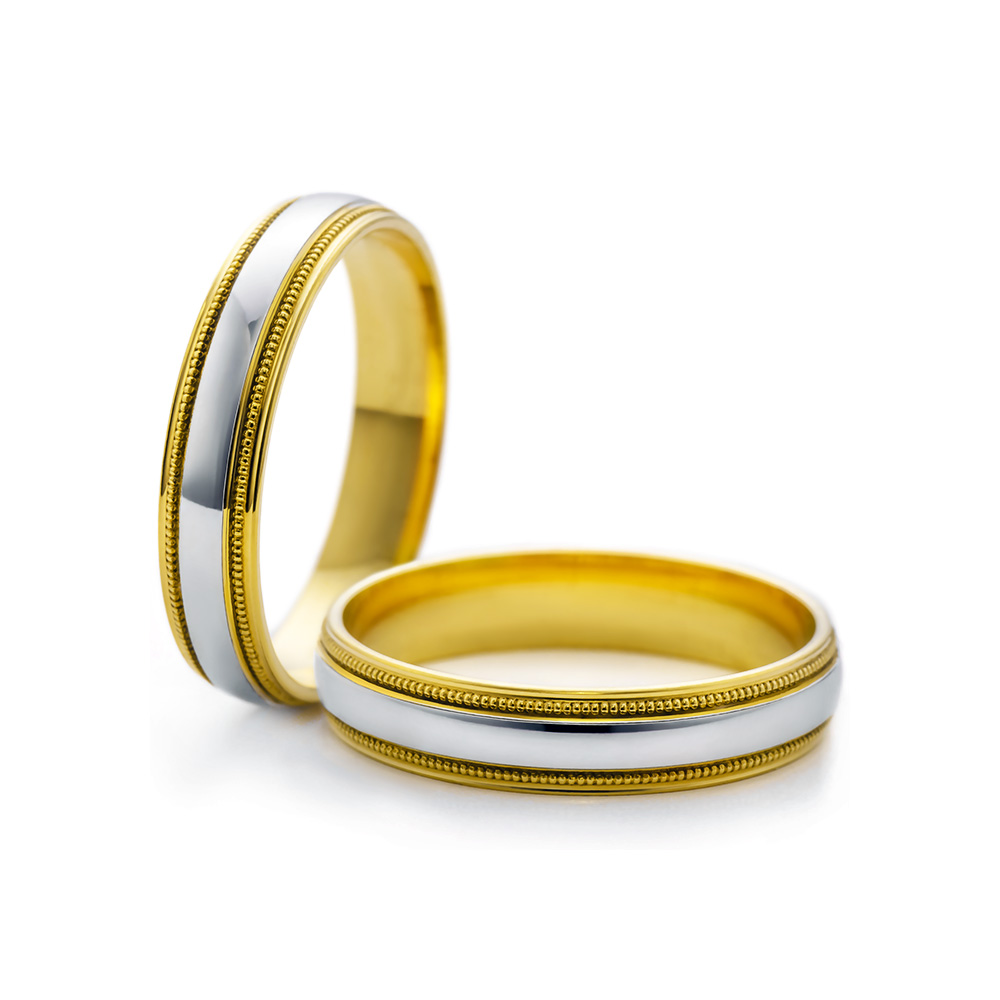 Wedding Rings: two color gold, Court Shaped, 4 mm
