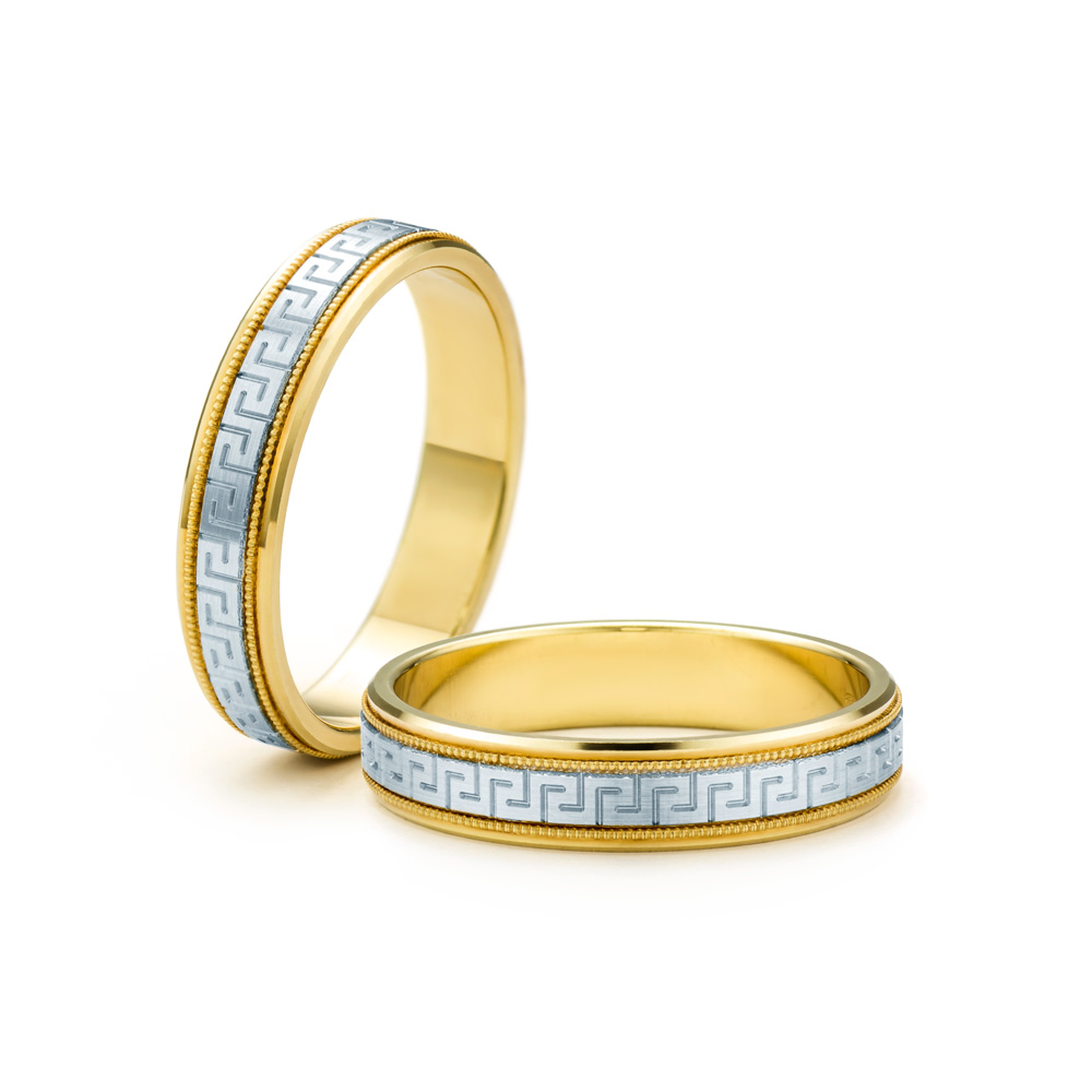Wedding Rings: two colour gold, Flat Shaped, 4 mm