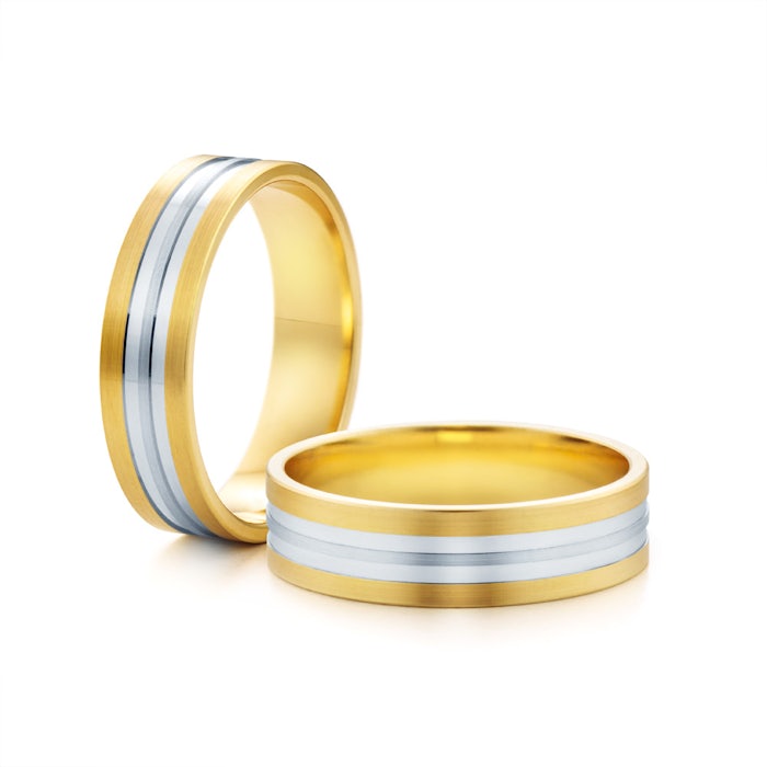 Svadobné obrúčky: dvojfarebné zlato, ploché, 5 mm