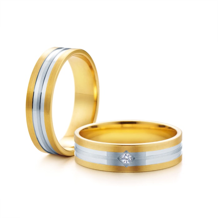 Obrączki ślubne: dwukolorowe złoto, płaskie, 5 mm