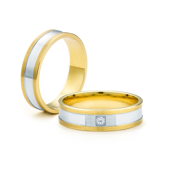 Snubní prsteny: dvoubarevné zlato, konkávní, 5 mm
