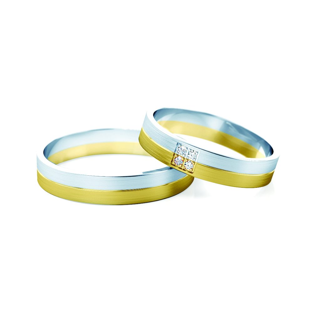 Obrączki ślubne: dwukolorowe złoto, płaskie, 4 mm