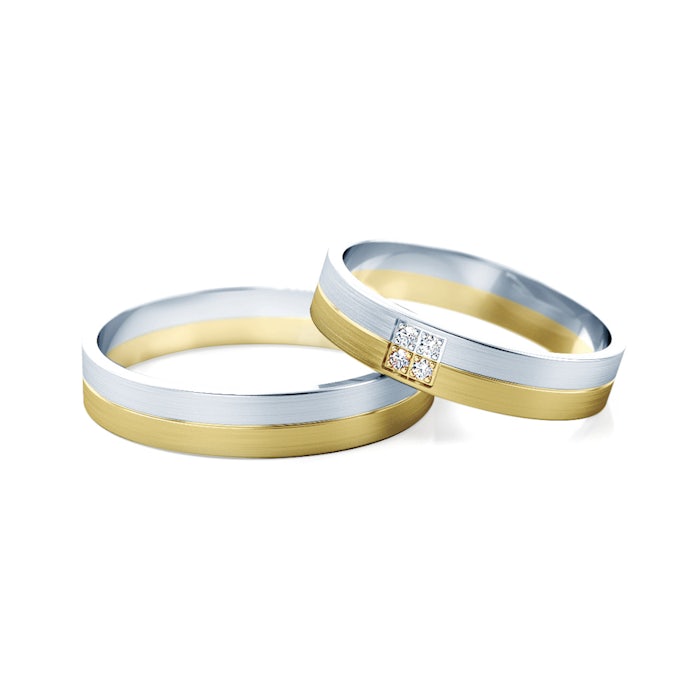 Obrączki ślubne: dwukolorowe złoto, płaskie, 4 mm