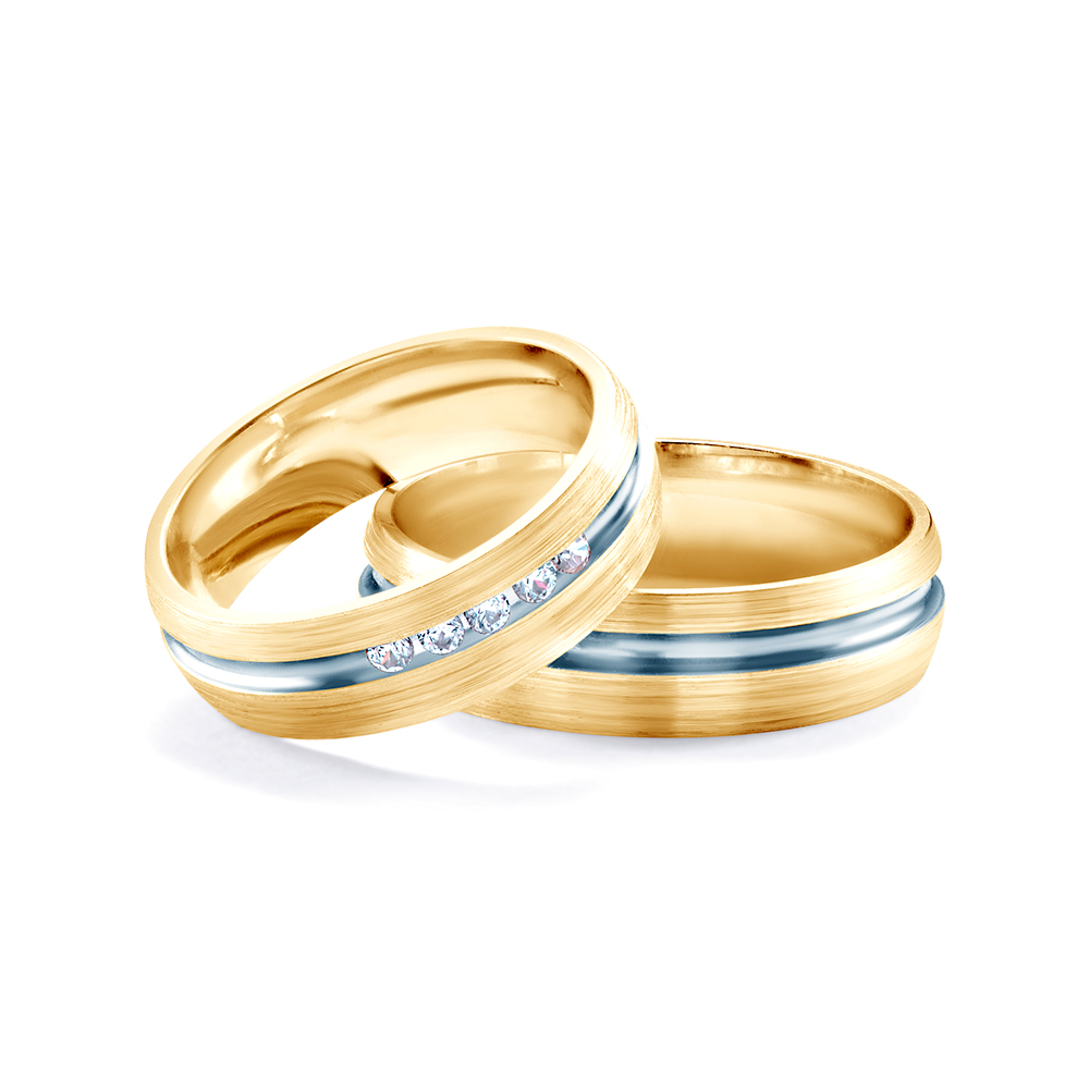 Wedding Rings: two colour gold, Court Shaped, 6 mm
