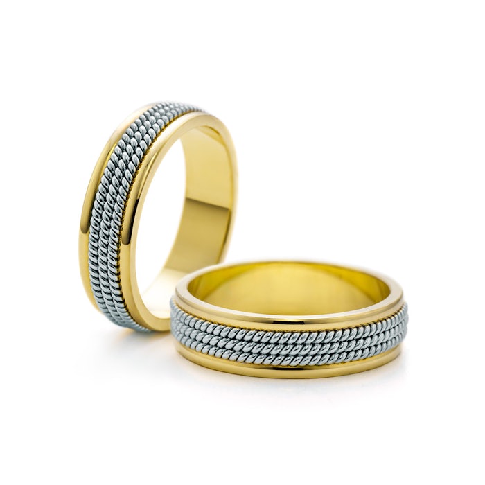 Wedding Rings: two colour gold, Flat Shaped, 5 mm