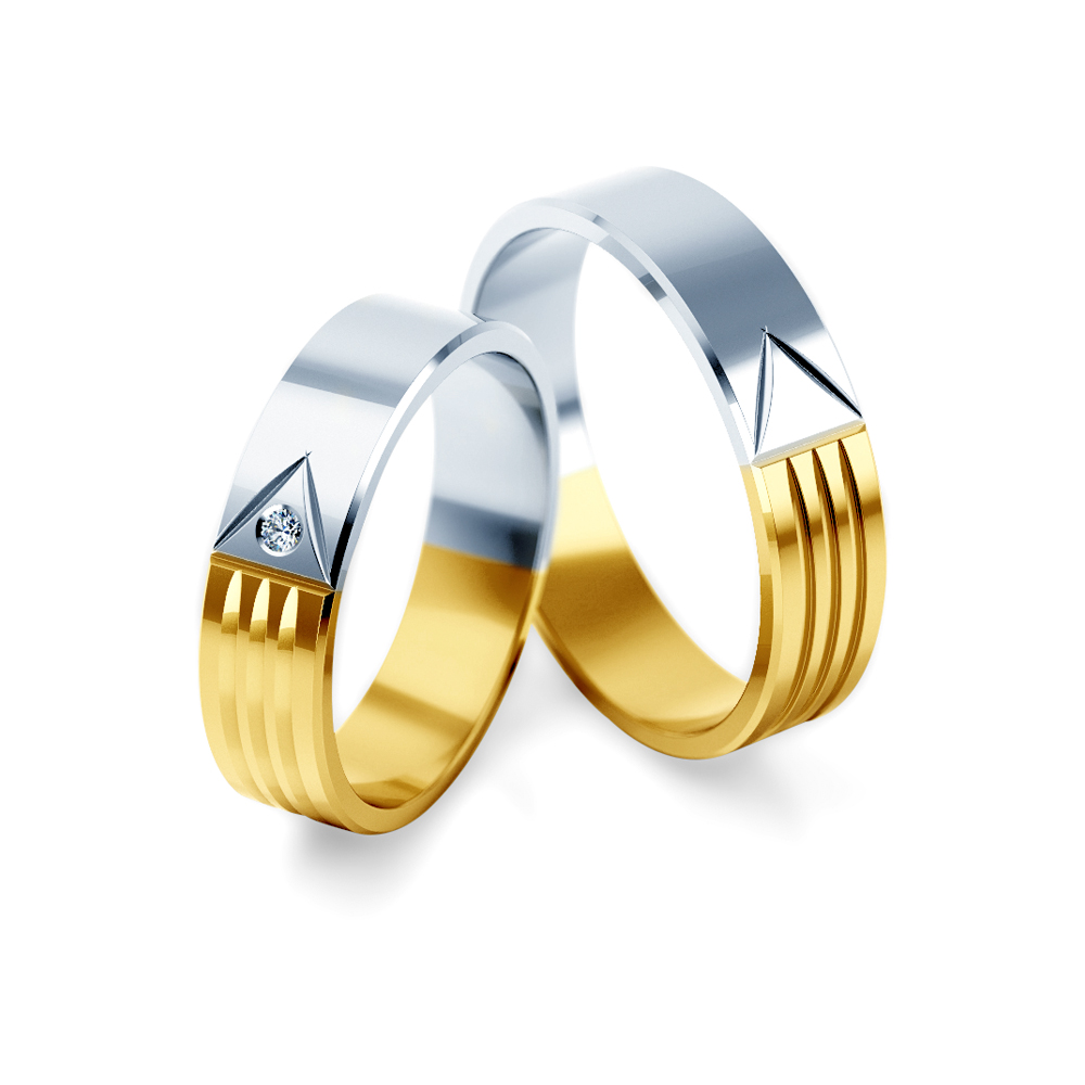 Obrączki ślubne: dwukolorowe złoto, płaskie, 5 mm