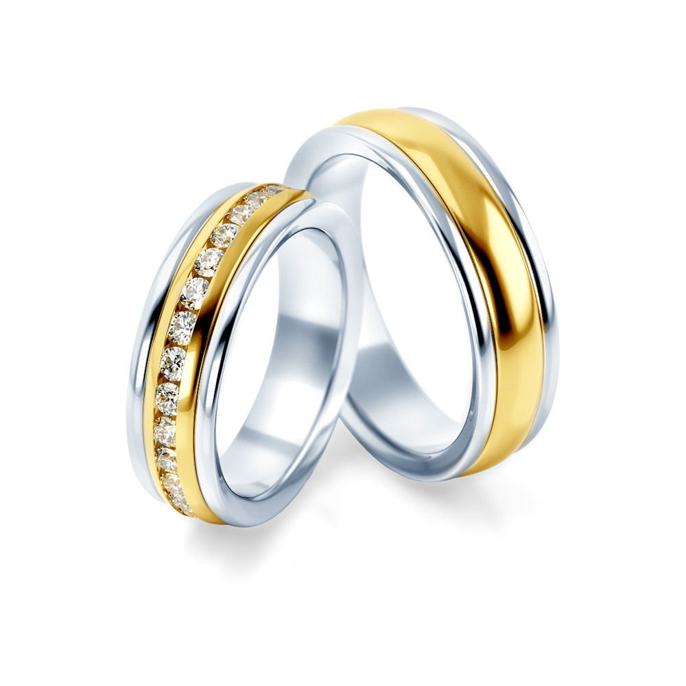 Obrączki ślubne: dwukolorowe złoto, wklęsłe, 6 mm