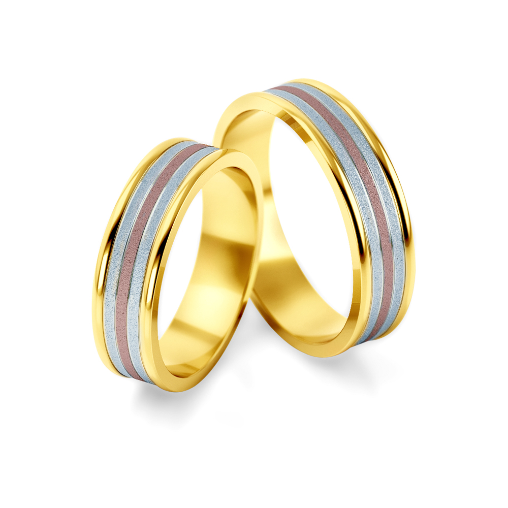 Obrączki ślubne: trzykolorowe złoto, płaskie, 5,2 mm
