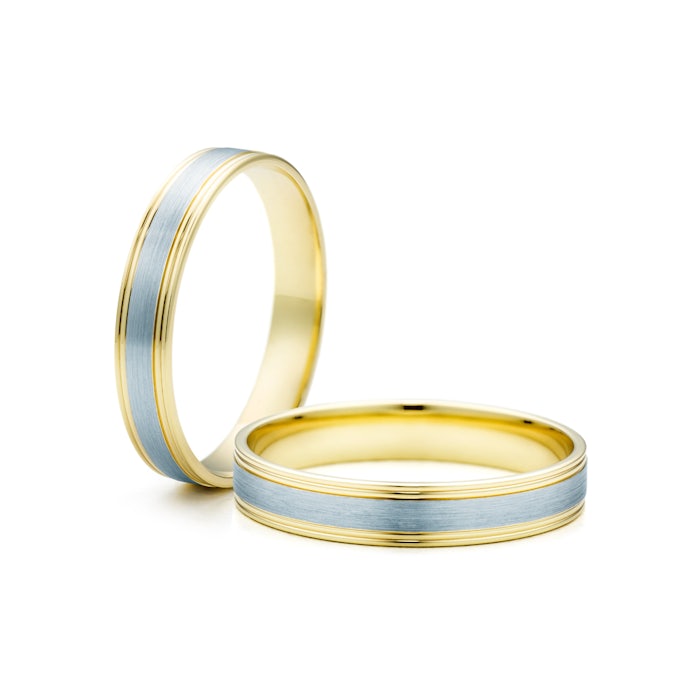 Obrączki ślubne: dwukolorowe złoto, płaskie, 4 mm