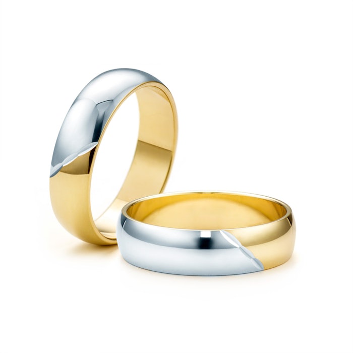Snubní prsteny: dvoubarevné zlato, půlkulaté, 5 mm