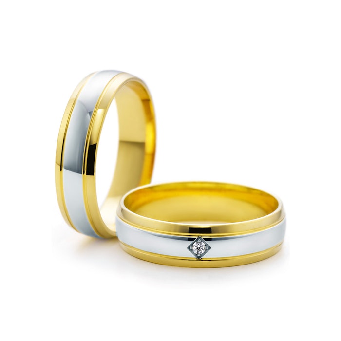 Snubní prsteny: dvoubarevné zlato, půlkulaté, 5 mm