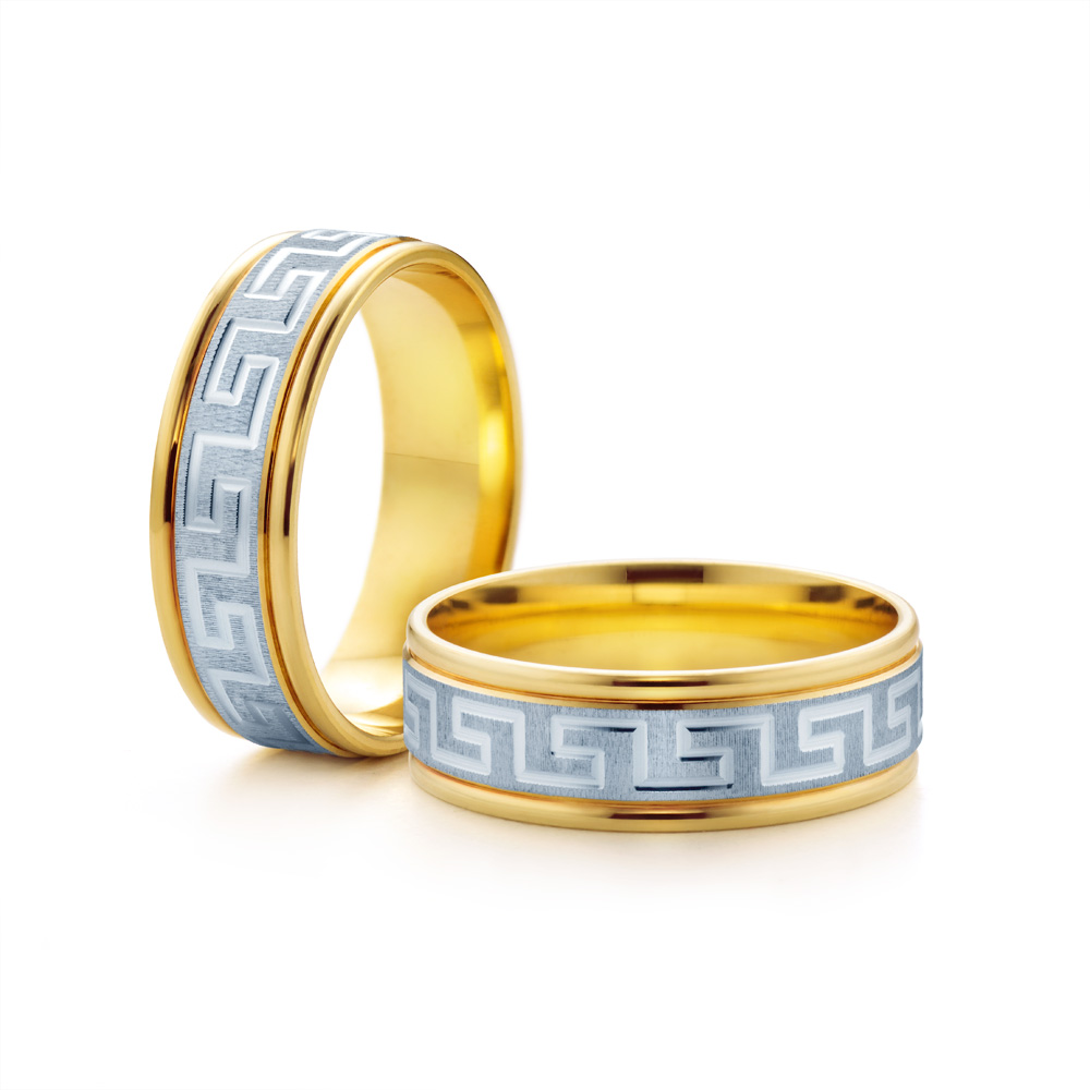 Snubní prsteny: dvoubarevné zlato, ploché, 6 mm