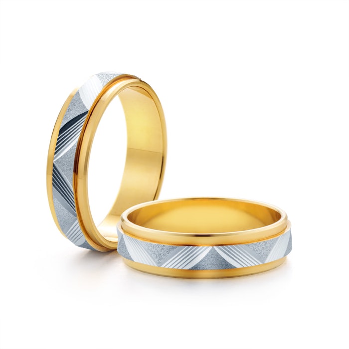 Snubní prsteny: dvoubarevné zlato, ploché, 5 mm