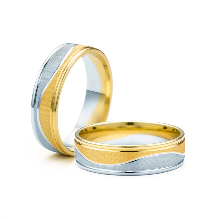 Obrączki ślubne: dwukolorowe złoto, płaskie, 6 mm