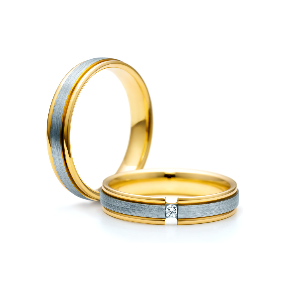 Snubní prsteny: dvoubarevné zlato, ploché, 4 mm