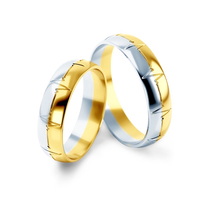 Snubní prsteny: dvoubarevné zlato, kulaté, 5 mm