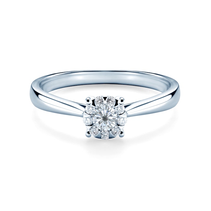 Halo Engagement Ring: white gold, diamonds